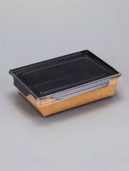 Контейнер - салатник, 0.5 л, черный, с плоской прозрачной крышкой, 16124.5 см