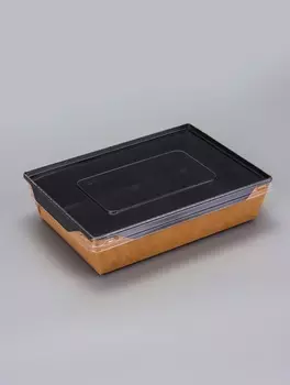 Контейнер - салатник, 1 л, черный, с плоской прозрачной крышкой, 20145.5 см