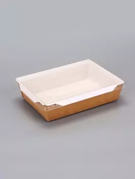 Контейнер - салатник, 1 л, крафт, с плоской прозрачной крышкой, 20145.5 см