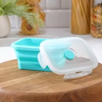 Контейнер для еды складной с крышкой Доляна «Коста», 400 мл, 12,596,4 см, силикон, бирюзовый