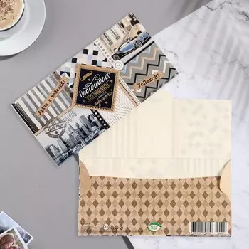 Конвер для денег "Победителю по жизни!" тиснение, коллаж, 16,5х8,5 см