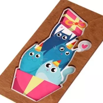 Конверт деревянный "Котики" синие коты, подарок