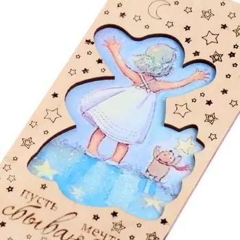 Конверт деревянный "Пусть мечты сбываются!" звезды, 8х16 смдевочка,