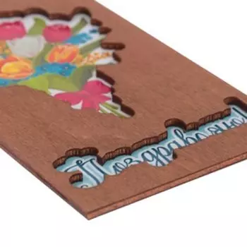 Конверт деревянный резной "Поздравляю!" букет цветов