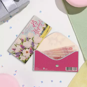 Конверт для денег "8 Марта!" глиттер, конгрев, белые тюльпаны, 17х8 см