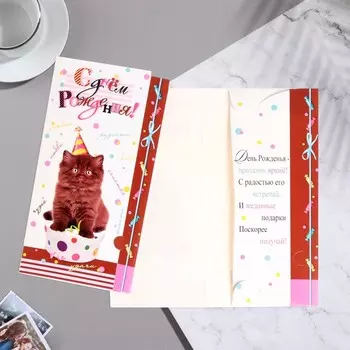 Конверт для денег "С Днем Рождения!" кот в колпаке