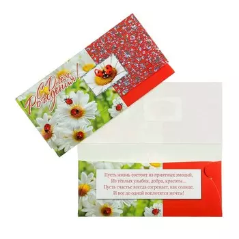 Конверт для денег "С Днем Рождения!" тиснение, божья коровка