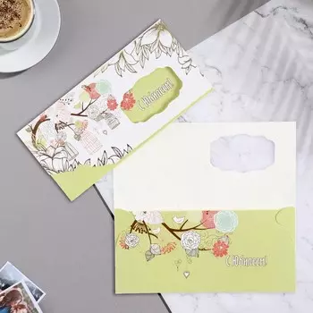 Конверт для денег "С Юбилеем!" цветы, зеленые тона, 17х8 см