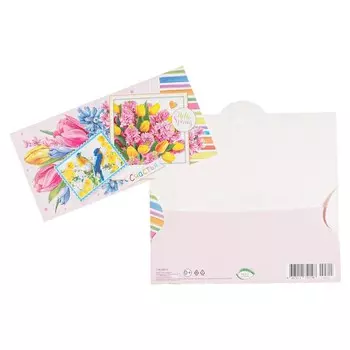 Конверт для денег "Счастья" конгрев, глиттер, цветы, птички