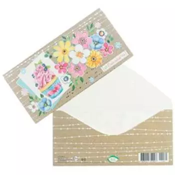 Конверт для денег "Счастья!" тиснение, цветы, маффин