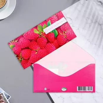 Конверт для денег "Сочного настроения!" малина, 17х8 см