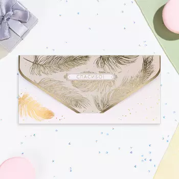 Конверт для денег "Спасибо!" золотой, софт-тач, тиснение, 19 х 9 см