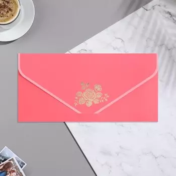 Конверт для денег "Универсальный" бархат, цветок, розовый фон, 19х9,3 см