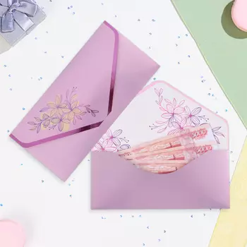 Конверт для денег "Универсальный" цветы на сиреневом, тиснение, 19,5 х 9 см