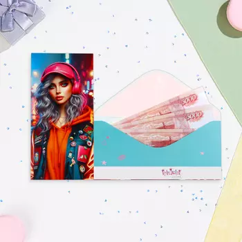 Конверт для денег "Универсальный" девушка в наушниках, 8 х 16 см