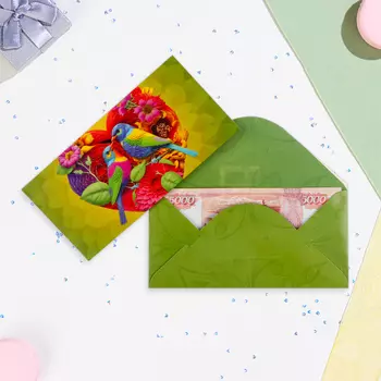 Конверт для денег "Универсальный" глиттер, птички, 8,1х16,4 см