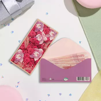 Конверт для денег "Универсальный" малиновые розы, 17х8 см