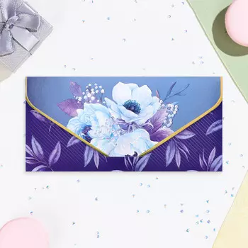 Конверт для денег "Универсальный" нежные цветы, софт-тач, тиснение, 19 х 9 см