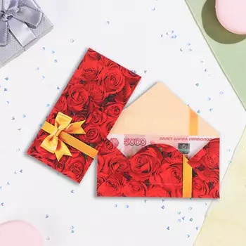 Конверт для денег "Универсальный" золотой бант и розы, 16,5 х 8 см