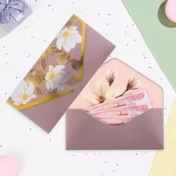 Конверт для денег "Универсальный" золотые цветы, тиснение, 19,5 х 9 см