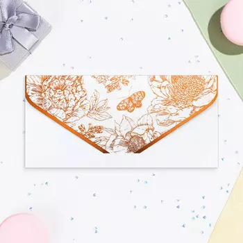 Конверт для денег "Универсальный" золотые цветы, софт-тач, тиснение, 19 х 9 см