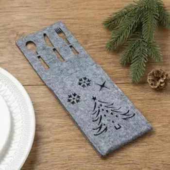 Конверт для столовых приборов Доляна «Новый год», серый, 258.5 см, фетр