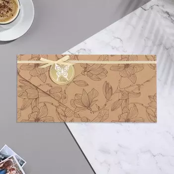 Конверт крафт "Универсальный" ручная работа, бабочка, цветы, 19х9,3 см