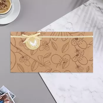 Конверт крафт "Универсальный" ручная работа, цветы, бабочка, 19х9,3 см