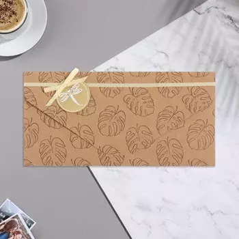 Конверт крафт "Универсальный" ручная работа, стрекоза, листья, 19х9,3 см