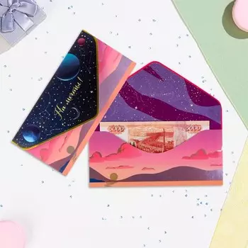 Конверт "На мечты!" вырубка, конгрев, тиснение, космос