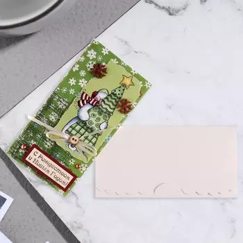 Конверт ручной работы "С Рождеством и Новым Годом!" снеговик, елка, снежинки