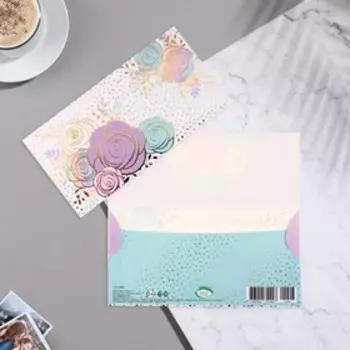 Конвет для денег "Розы" крапинка, золото, 17х8 см