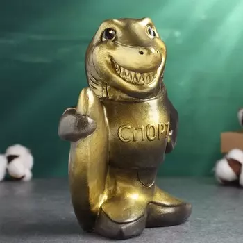 Копилка "Акула серфер" черное золото, 21 см