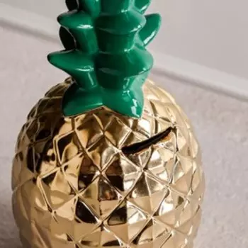 Копилка "Ананас", золотистая, керамика, 25 см