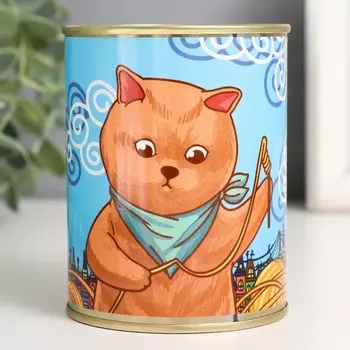 Копилка-банка металл "Котик вяжет"