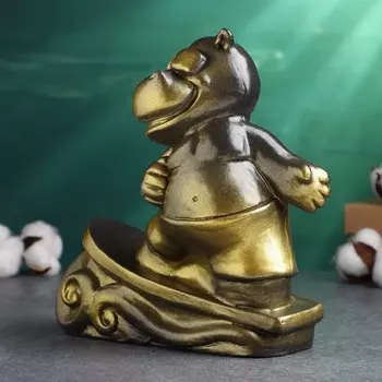 Копилка "Бегемот на серфе" черное золото, 21 см