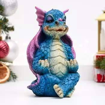Копилка "Дракончик медитирует" синяя, 8х9,5х12,5см
