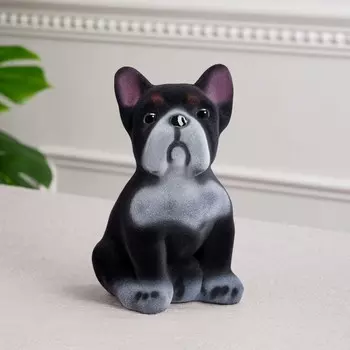 Копилка "Французский бульдог", серый цвет, флок, керамика, 19 см