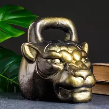Копилка для денег «Гиря тигр», гипс, бронза-золото, 21 см