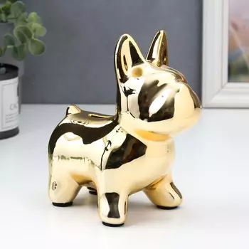 Копилка керамика "Французский бульдог" золотой 13,5х9,5х16 см