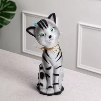 Копилка "Кошка Алиса", флок, серая, полосатая, 28 см