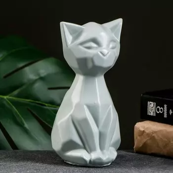 Копилка "Кошка геометрическая" серо-зеленая, 19см