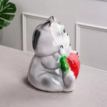 Копилка "Кот с сердцем", глянец, бело-серая, 25 см