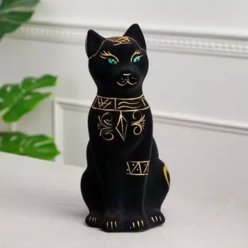 Копилка "Кот Сфинкс", флок, чёрная с золотом, 28 см