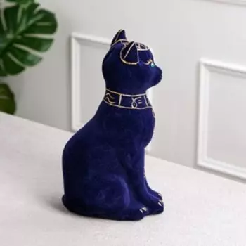 Копилка "Кот Сфинкс", флок, кобальт с золотом, 28 см