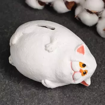 Копилка "Кот толстяк на боку" белый, 8х14х10см