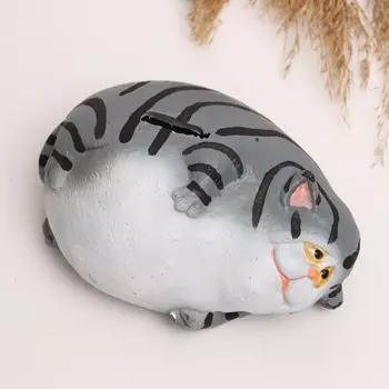 Копилка "Кот толстяк на боку" серый, 8х14х10см