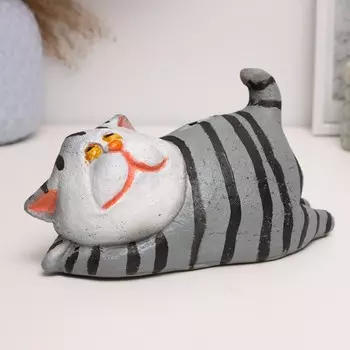 Копилка "Кот толстяк на животе" серый, 10х18х9см