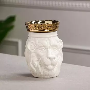 Копилка "Лев с короной", белая, керамика, 16 см, 1 сорт