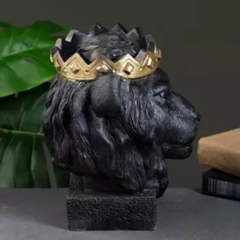 Копилка для денег «Лев в короне», гипс, чёрный с золотом, 26 см